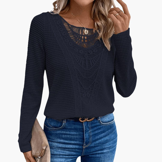 Women's Long Sleeve Top with Lace Crochet Detailing