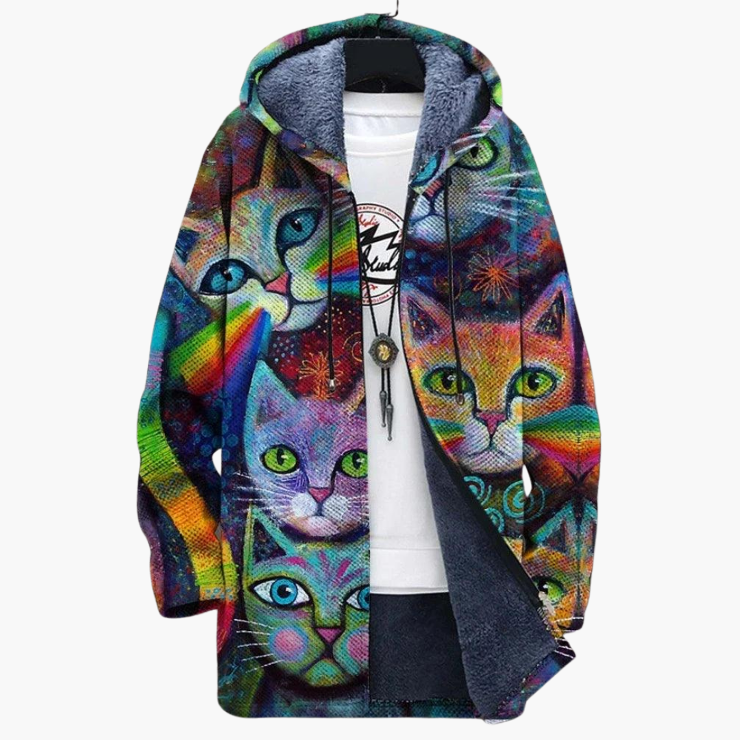 Women's Zip-Up Hoodie with Hood and Graphic Print