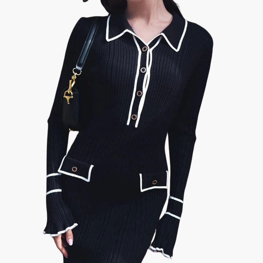 Women’s Ribbed Midi Dress with Button Placket