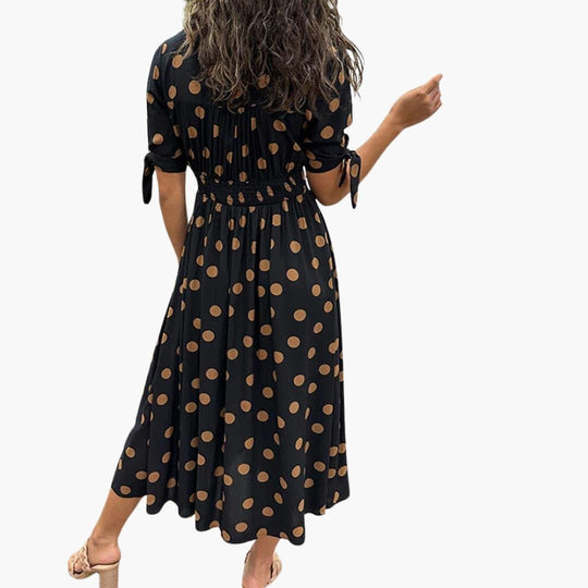 Women's Midi Dress with V-Neck and Belted Waist