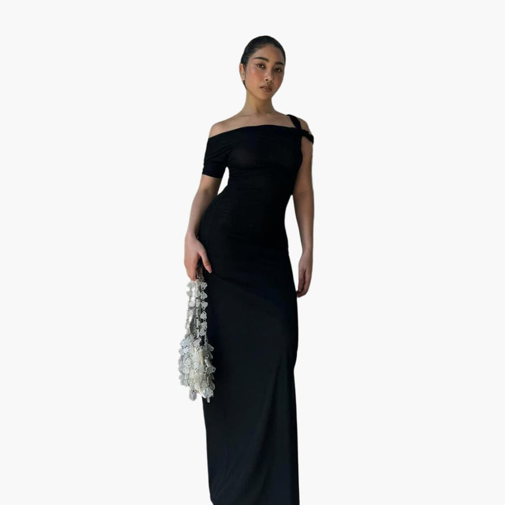 Women’s One-Shoulder Maxi Dress with Twisted Sleeve Detail