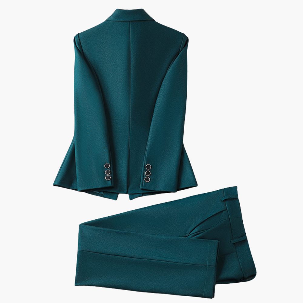 Women's Blazer Set with Single Button and Straight Leg Trousers
