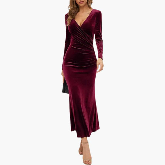 Women's Velvet Maxi Dress with Flowing Silhouette and Formal Fit