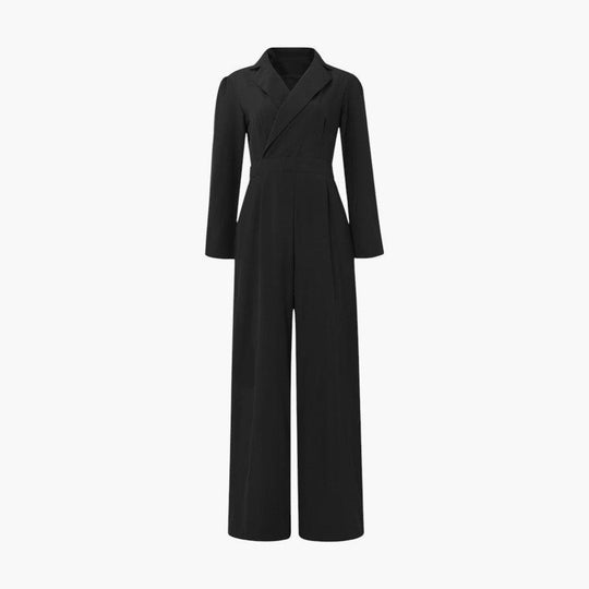 Women's Tailored Jumpsuit with Lapel Collar and Wide-Leg Cut