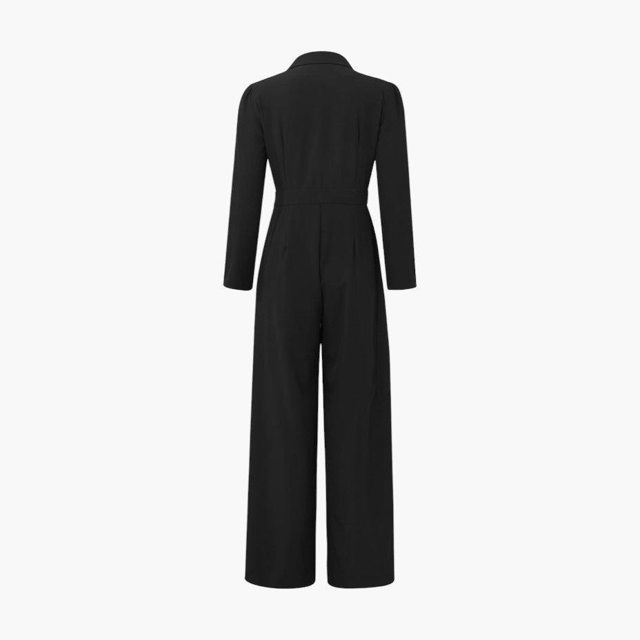 Women's Tailored Jumpsuit with Lapel Collar and Wide-Leg Cut