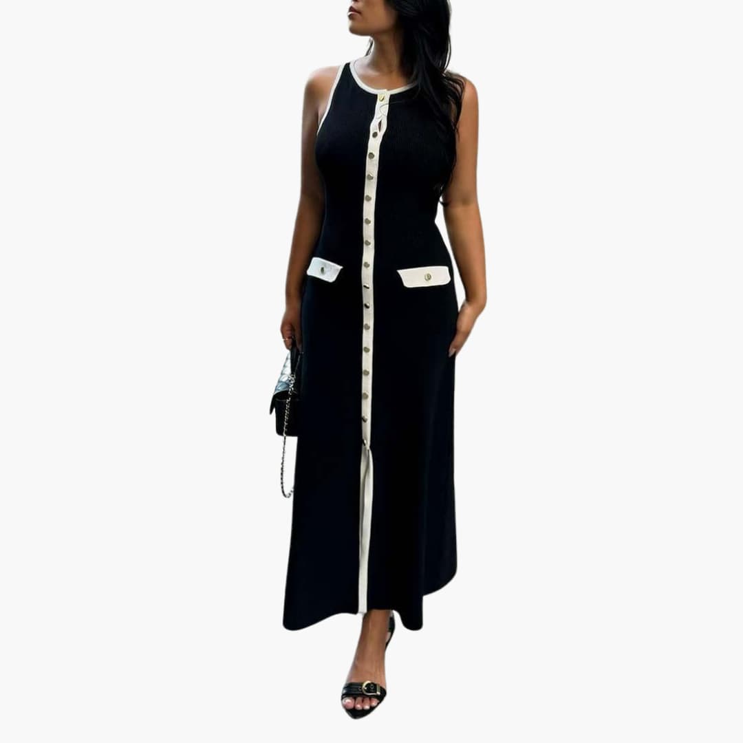 Women's Maxi Dress with Button-Front Fastening and Ribbed Texture
