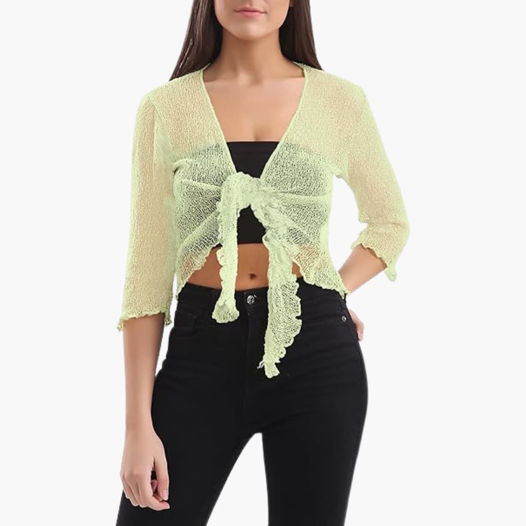 Women's Shrug with Tie Closure and Three-Quarter Sleeves