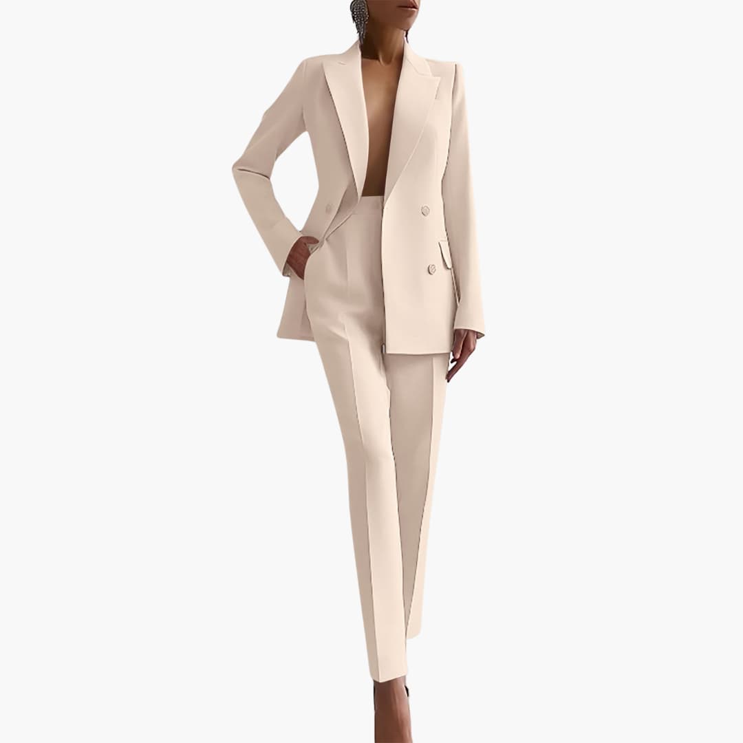 Women's Blazer Set with Notched Lapel and High Rise Trousers