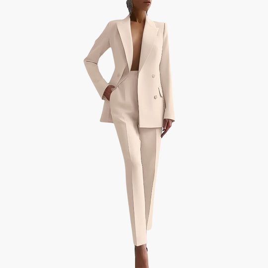 Women's Blazer Set with Notched Lapel and High Rise Trousers
