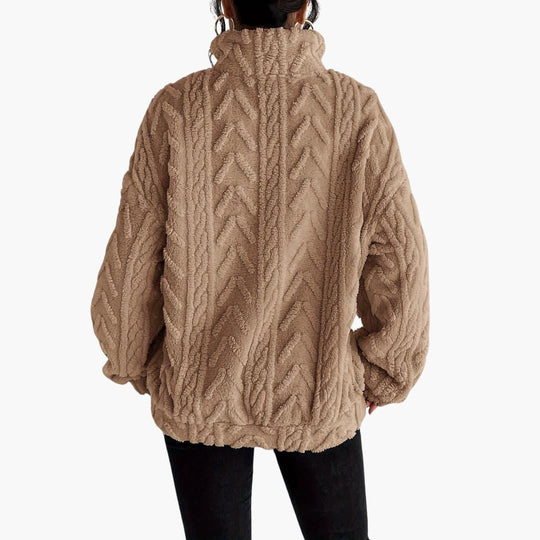 Cable Knit Half-Zip Fleece Sweatshirt - Cosy Fit for Women - Made by Jessica