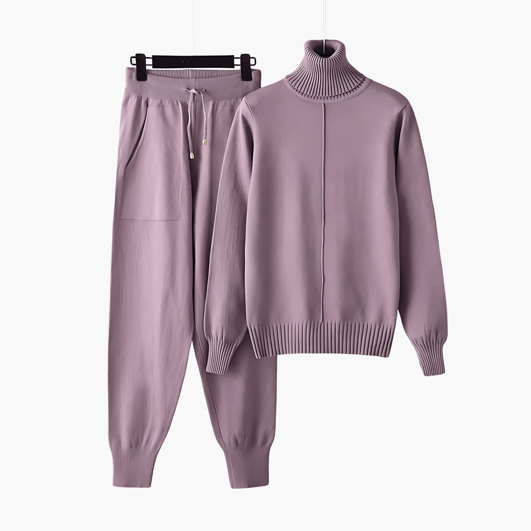 Women's Turtleneck Knit Lounge Set with Long Sleeves