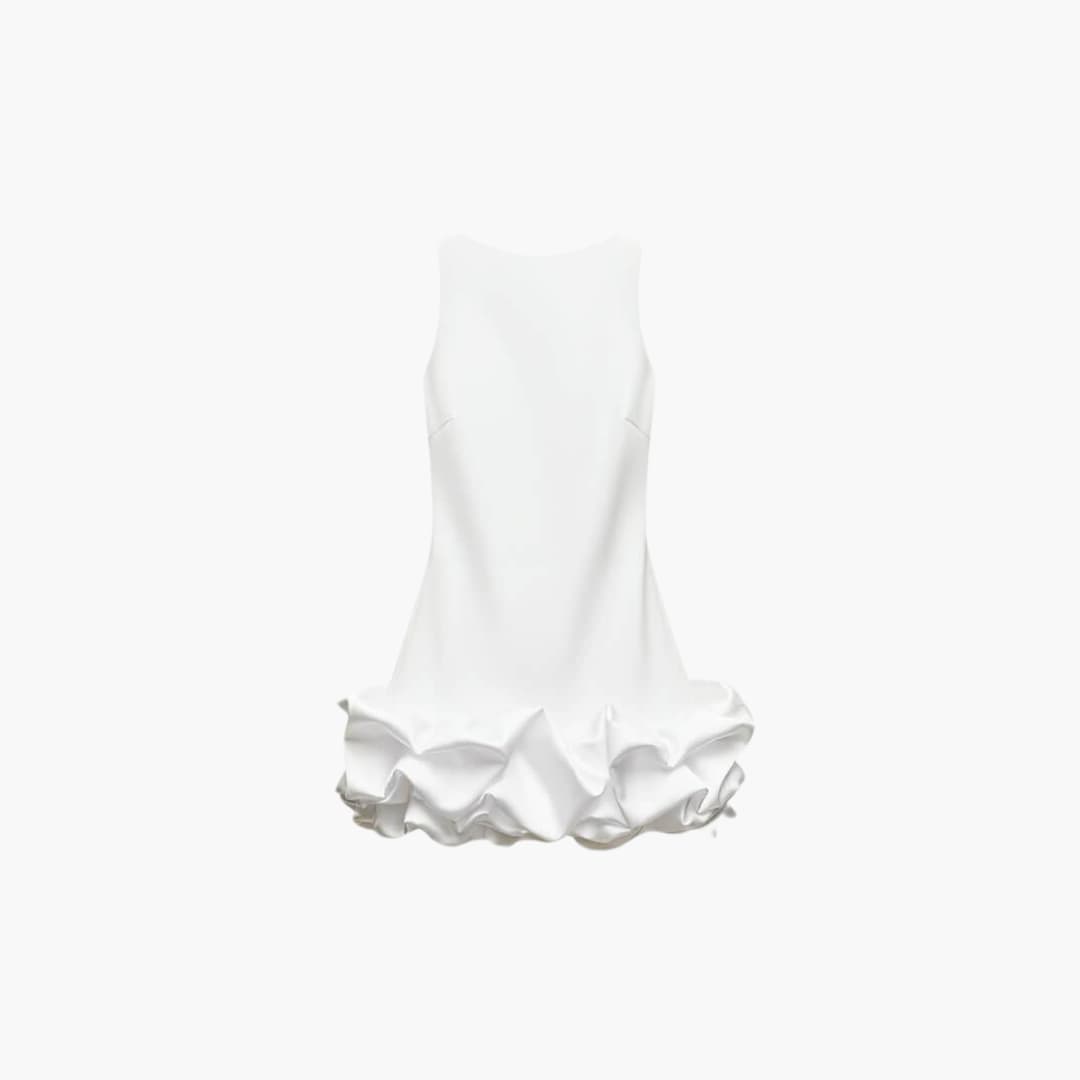 Women's Mini Dress with Ruffled Hem and Sleeveless Design