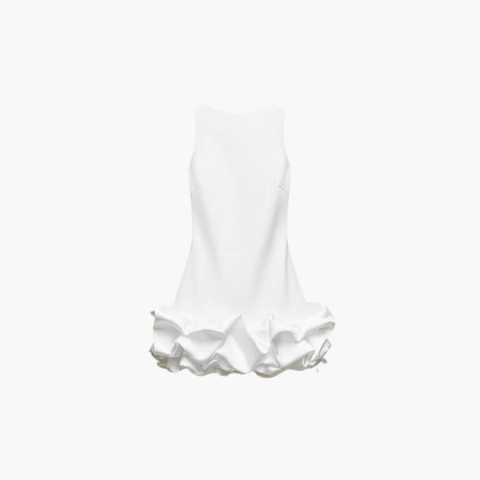 Women's Mini Dress with Ruffled Hem and Sleeveless Design