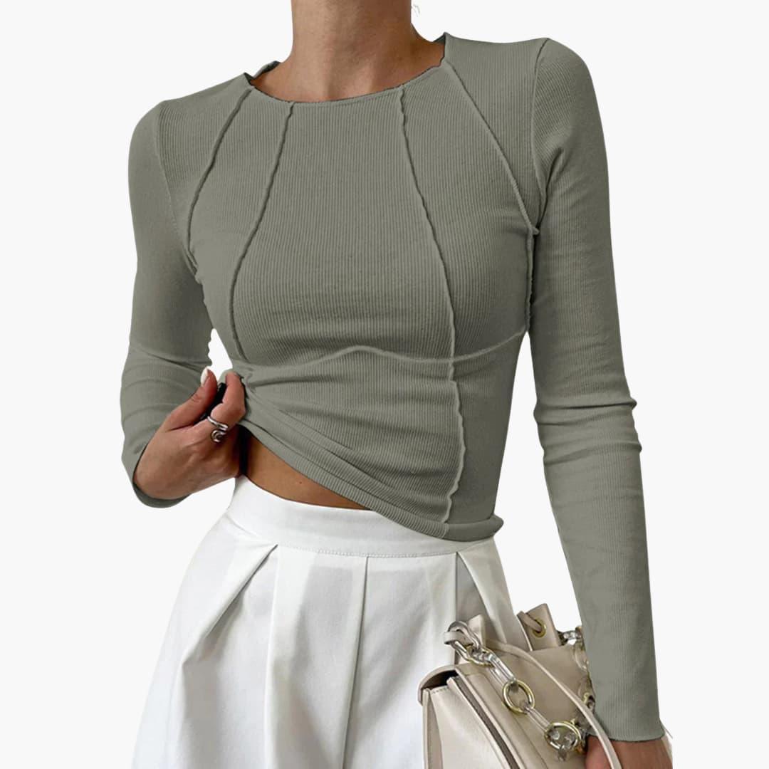 Women's Slim-Fit Long Sleeve Top with Crew Neck