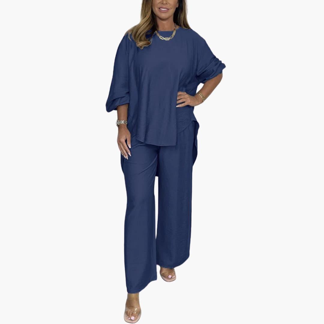 Women's Two-Piece Set with Wide-Leg Trousers and Relaxed Top