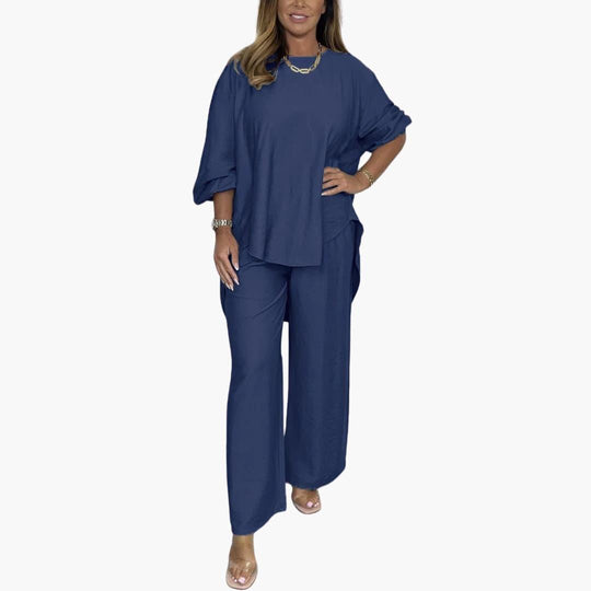 Women's Two-Piece Set with Wide-Leg Trousers and Relaxed Top