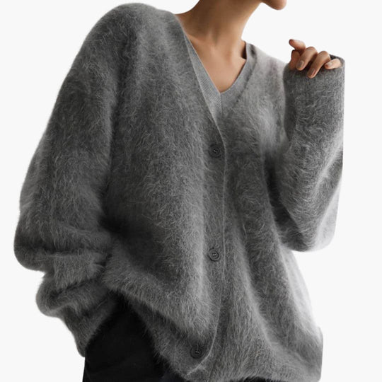 Women's Sweater with V-Neck and Button-Up Front