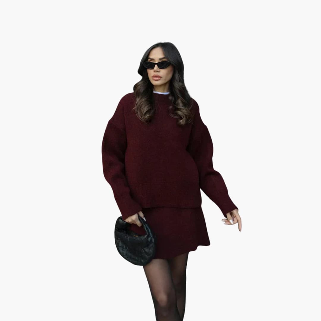 Women's Lounge Set with Crewneck Sweater and Mini Skirt
