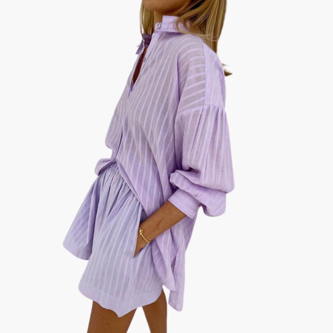 Women's Summer Co-Ord Set with Button-Up Top and Matching Shorts