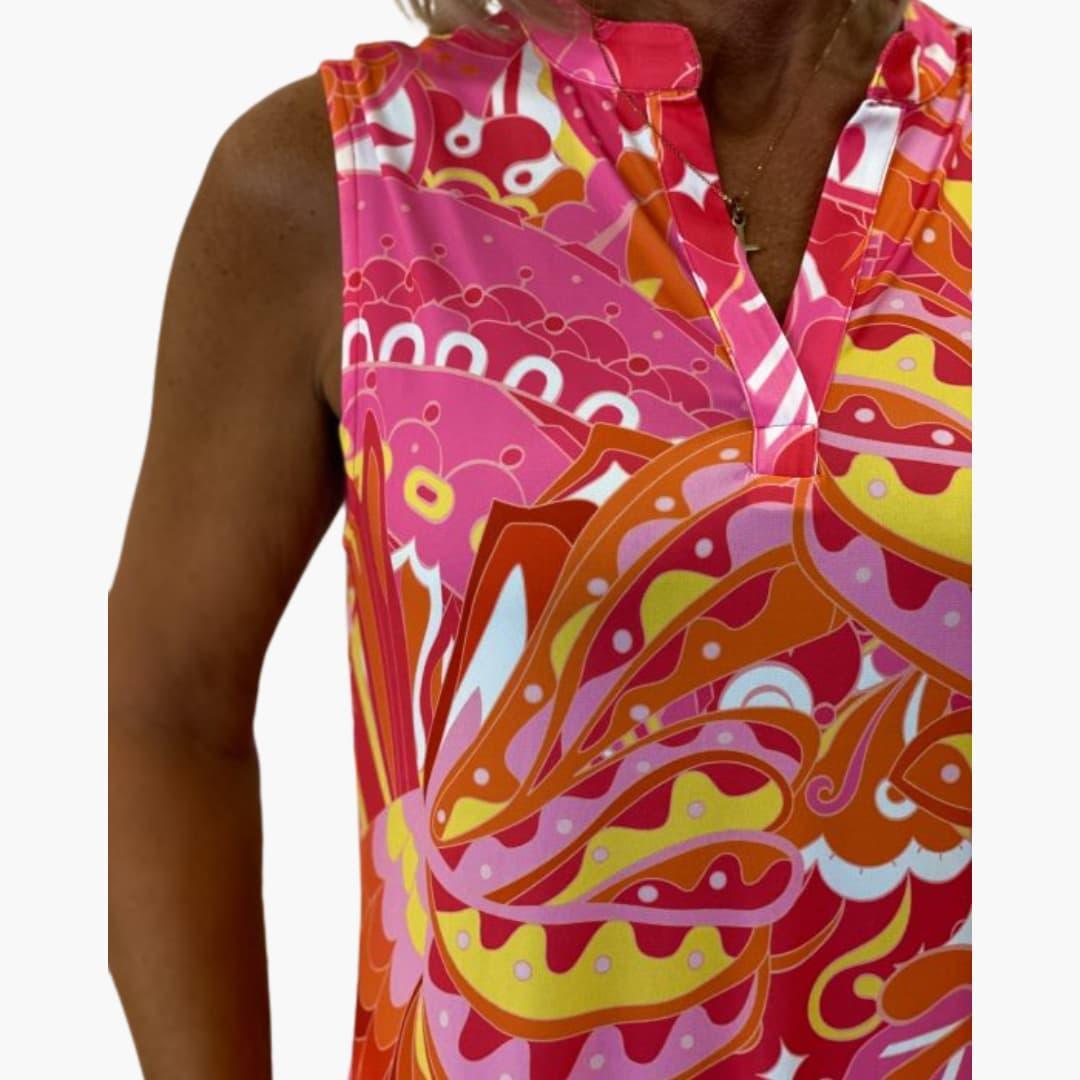 Women's Sleeveless Midi Dress with V-Neck and Flowy Design