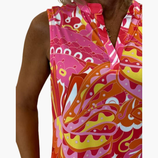 Women's Sleeveless Midi Dress with V-Neck and Flowy Design