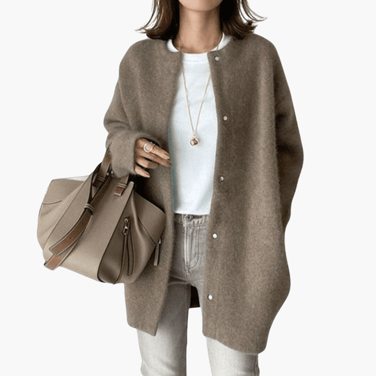Women’s Longline Coat with Button Fastening and Structured Collar