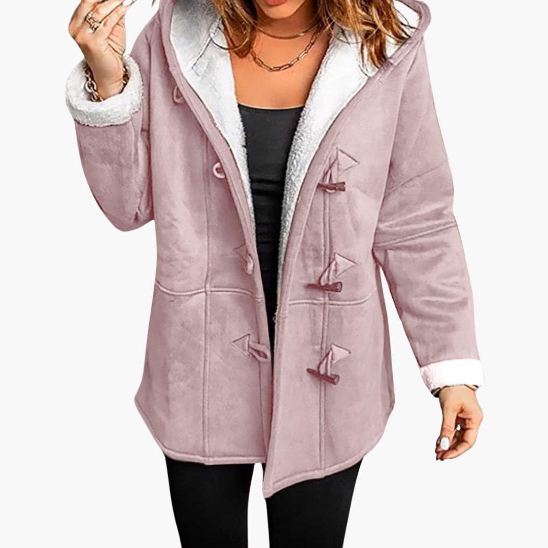 Women’s Hooded Toggle Coat with Fleece-Lined Interior and Front Closure