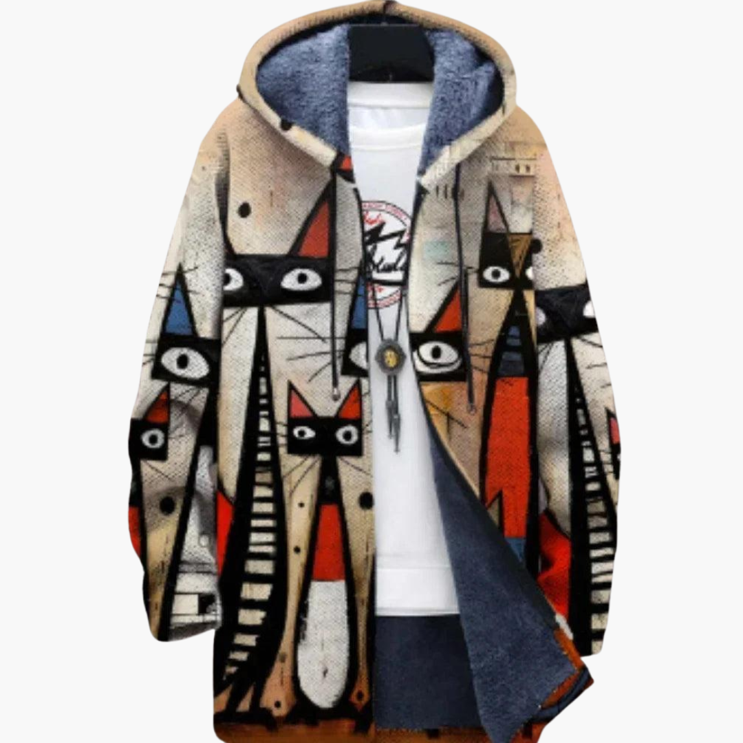 Women's Zip-Up Hoodie with Hood and Graphic Print
