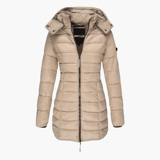Women’s Hooded Quilted Puffer Coat with Detachable Hood and Tailored Fit