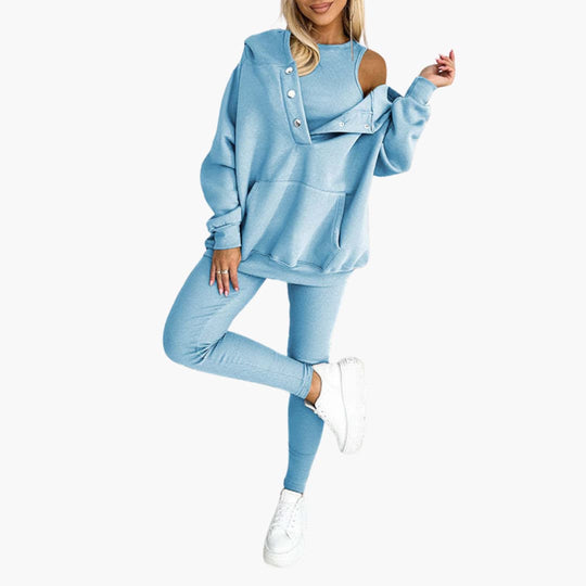 Women’s Three-Piece Lounge Set with Vest, Long Sleeve Top and Trousers