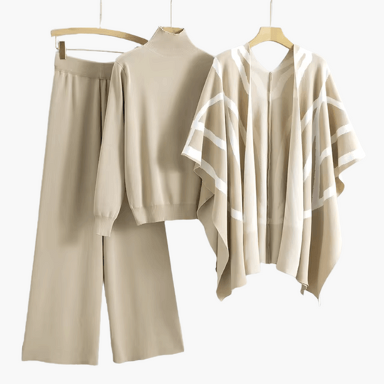 Women's 3-Piece Knitwear Set with Cardigan and Matching Trousers