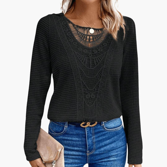 Women's Long Sleeve Top with Lace Crochet Detailing