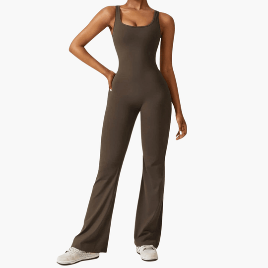 Women's Sleeveless Jumpsuit with Scoop Neckline and Flared Legs