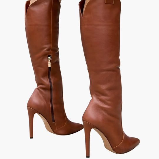 Women’s Knee-High Boots with Heel and Zipper