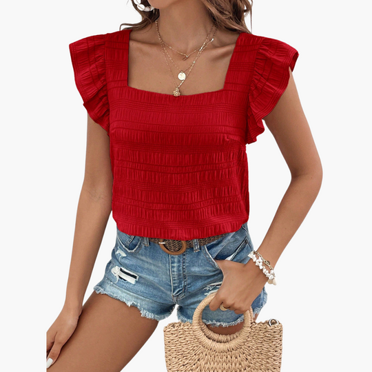 Women’s Blouse with Square Neck and Ruffle Sleeves