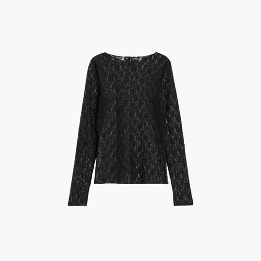Women's Blouse with Sheer Lace Design and Long Sleeves