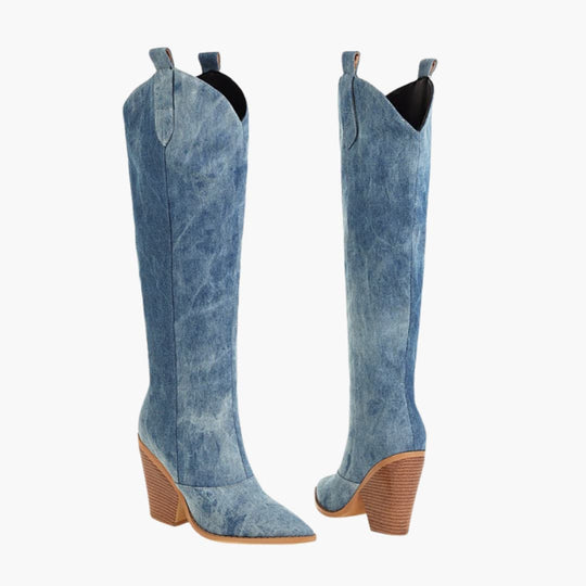 Women’s Cowboy Boots with Stacked Block Heel and Pointed Toe
