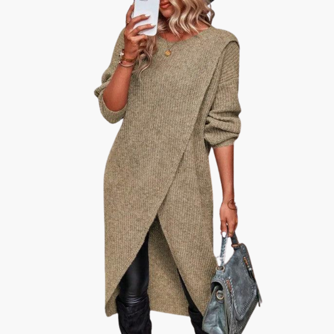 Asymmetrical Hem Sweater Dress - Women's Long Sleeve Knit - Made by Jessica