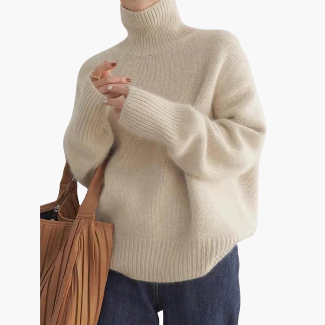 Women's Turtleneck Jumper with Long Sleeves and Ribbed Hem
