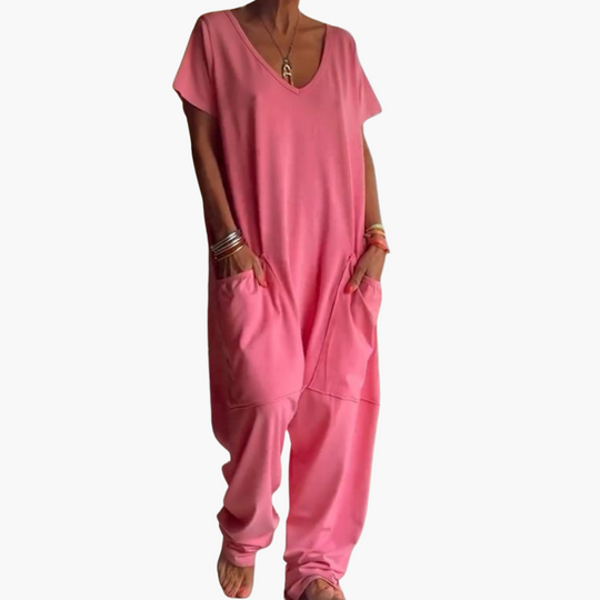 Women’s V-Neck Jumpsuit with Relaxed Drape