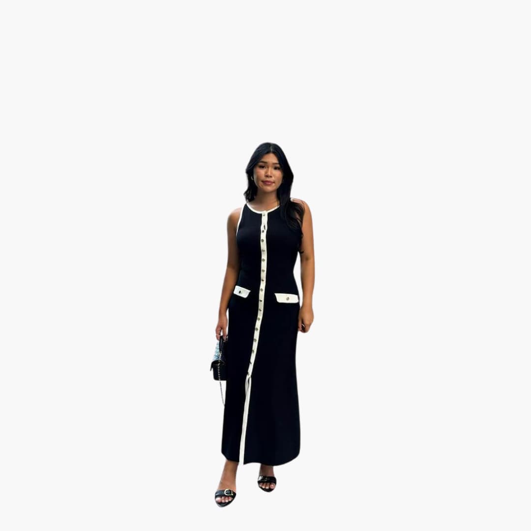 Women's Maxi Dress with Button-Front Fastening and Ribbed Texture