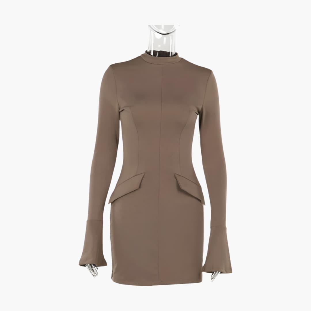 Women's Bodycon Mini Dress with Long Sleeves and Bell Cuffs