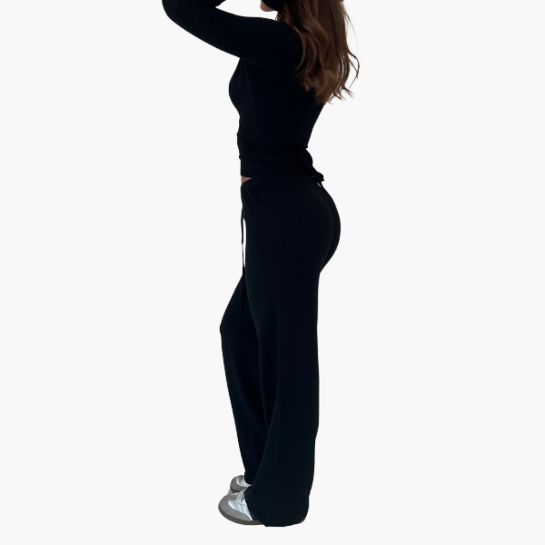 Women’s two-piece set with wrap top and trousers