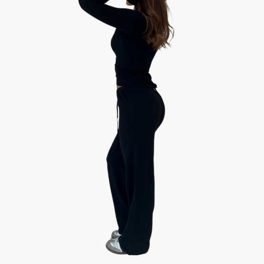 Women’s two-piece set with wrap top and trousers