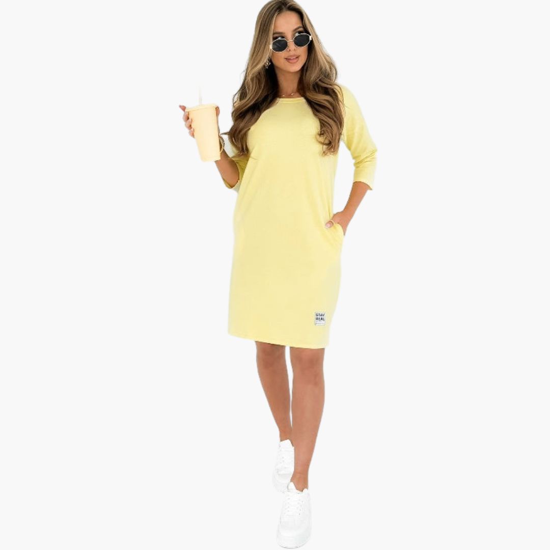 Women's Mini Dress with 3/4 Sleeves and Side Pockets