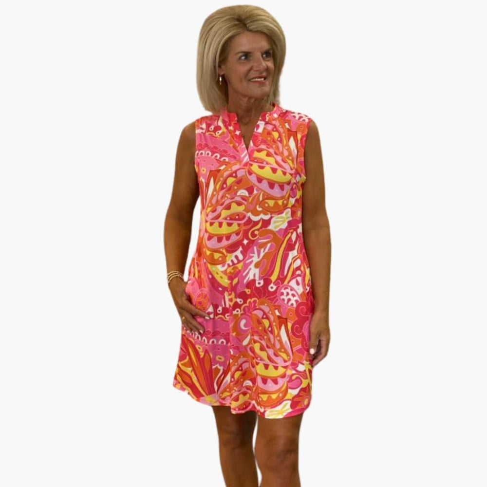 Women's Sleeveless Midi Dress with V-Neck and Flowy Design
