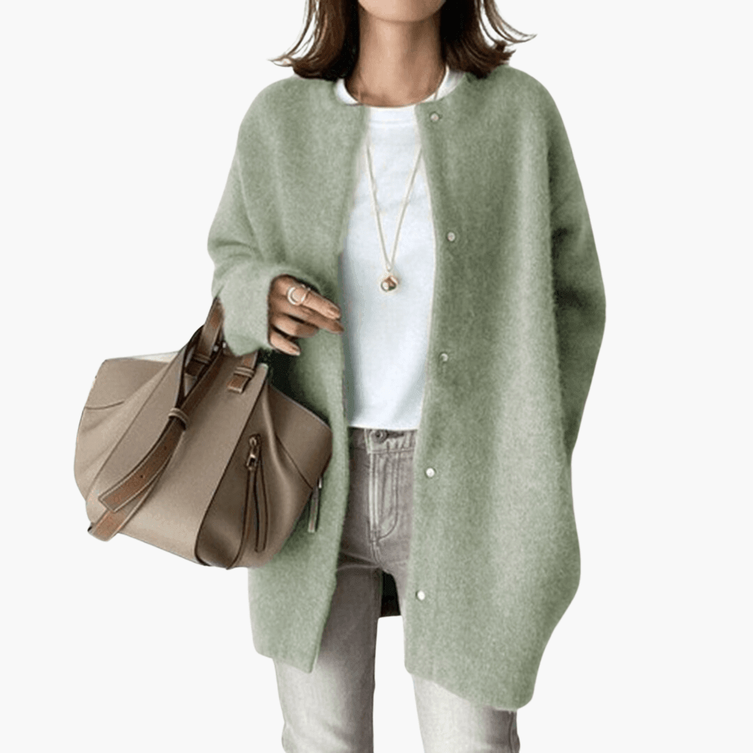 Women’s Longline Coat with Button Fastening and Structured Collar