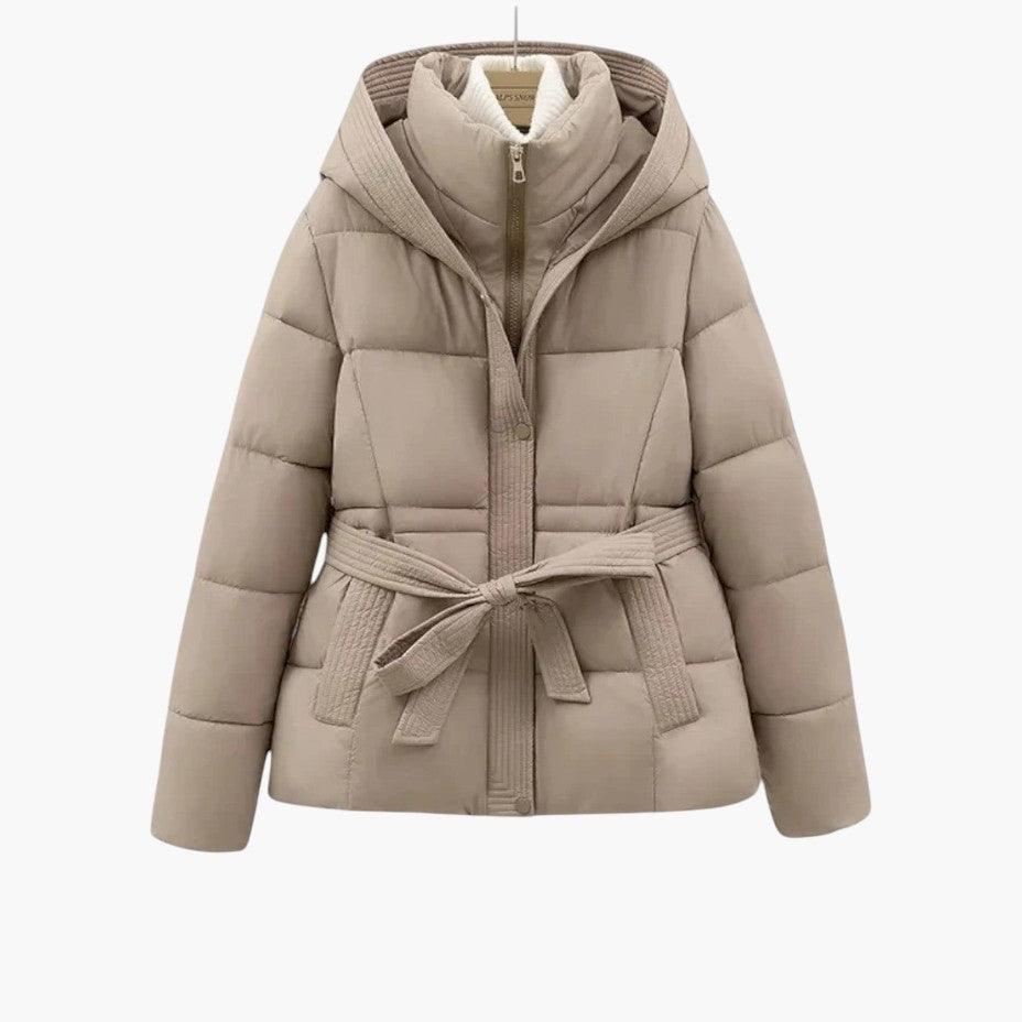 Belted Puffer Jacket with Hood – Women's Winter Quilted Coat - Made by Jessica