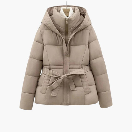 Belted Puffer Jacket with Hood – Women's Winter Quilted Coat - Made by Jessica