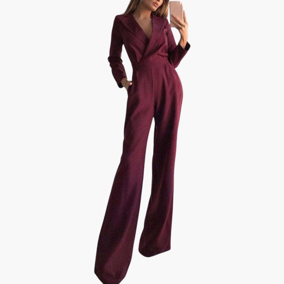 Women's Tailored Jumpsuit with Lapel Collar and Wide-Leg Cut